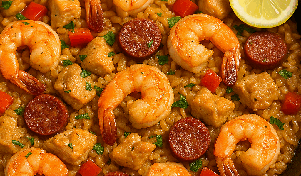One-Pan Wonder: Easy Shrimp Chorizo Chicken Skillet for a Bold, Flavorful Lunch