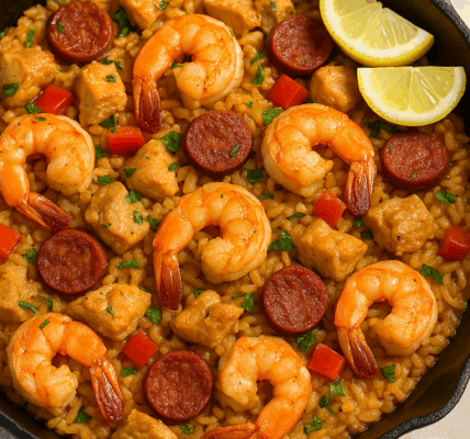 One-Pan Wonder: Easy Shrimp Chorizo Chicken Skillet for a Bold, Flavorful Lunch