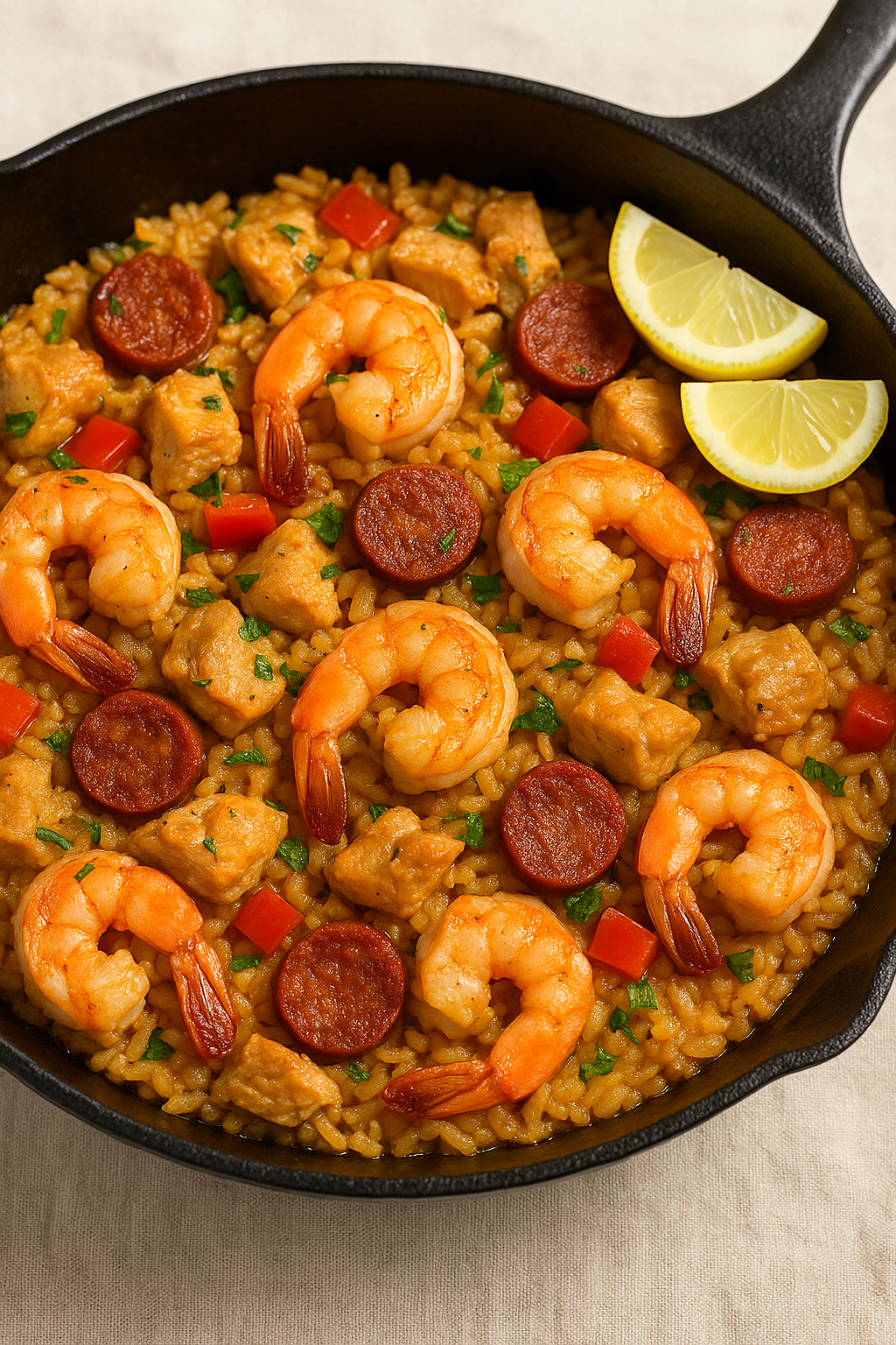 One-Pan Wonder: Easy Shrimp Chorizo Chicken Skillet for a Bold, Flavorful Lunch