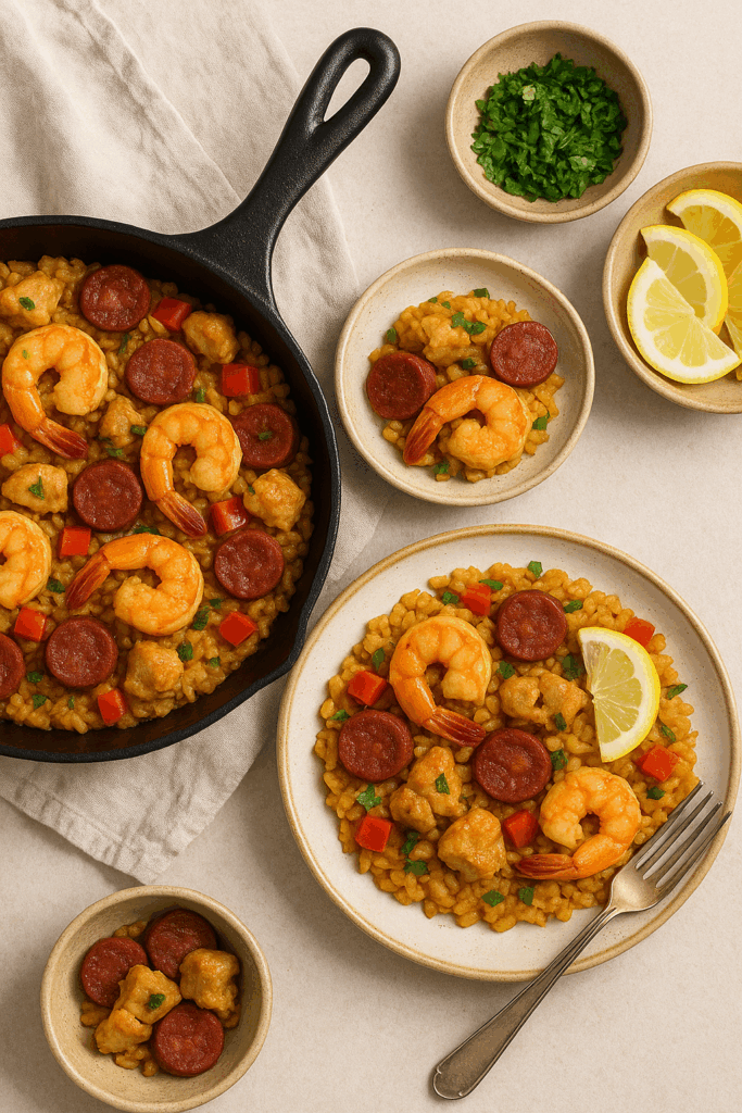 One-Pan Wonder: Easy Shrimp Chorizo Chicken Skillet for a Bold, Flavorful Lunch