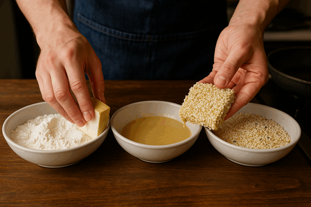 Tofu Katsu Dredging in Breading
