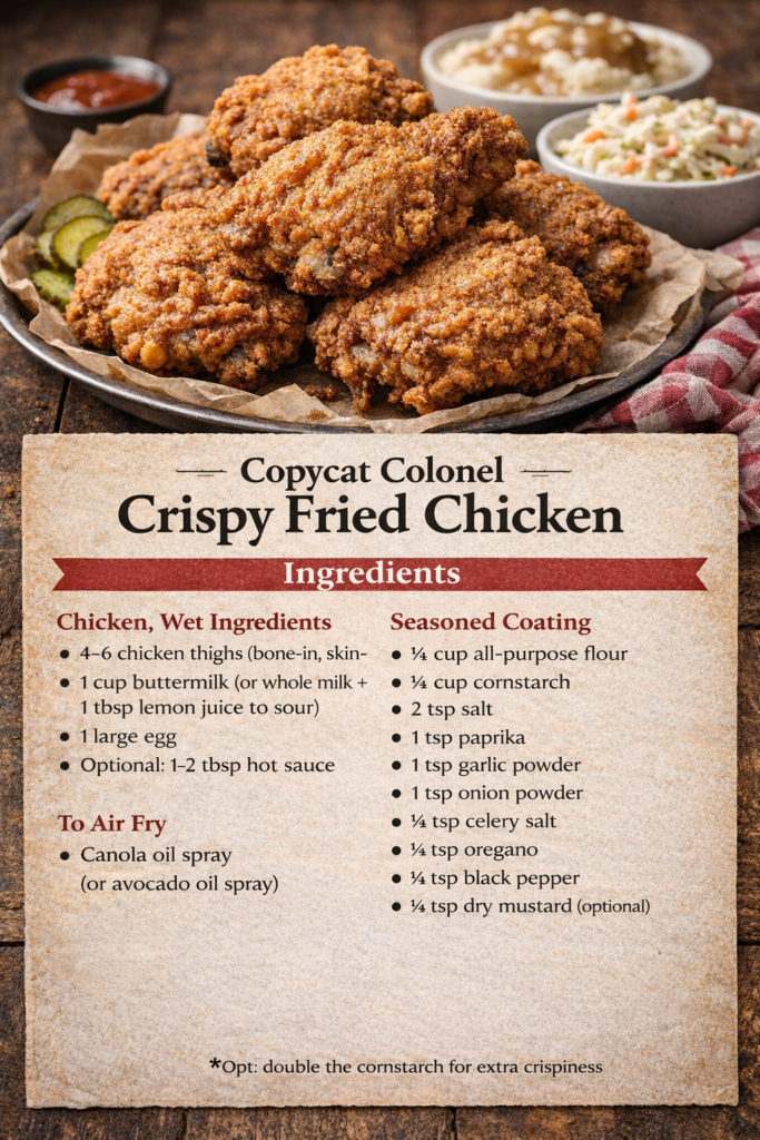 Copycat Colonel's Crispy Fried Chicken Recipe Card