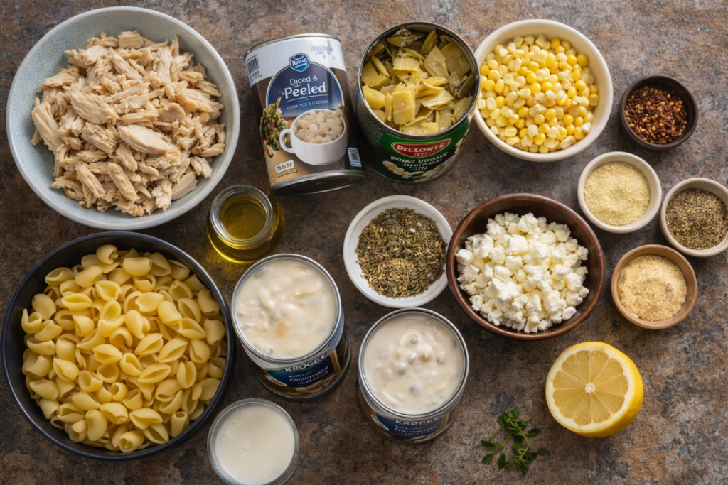 Mediterranean chicken  casserole from the pantry ingredients