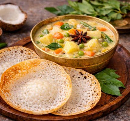 Appam with Creamy Vegetable Stew