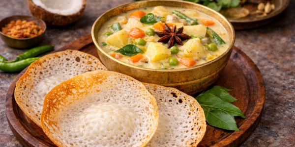Appam with Creamy Vegetable Stew