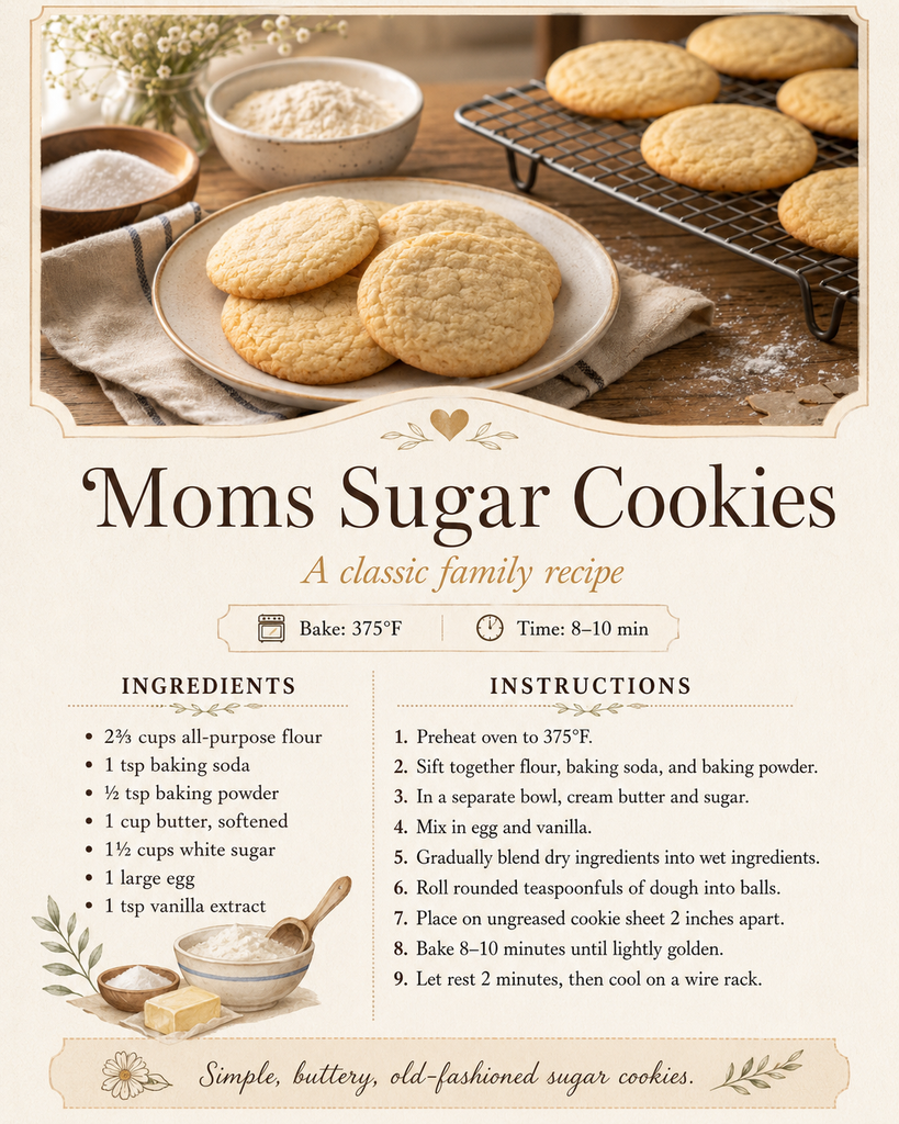 Mom's Sugar Cookies Recipe Card